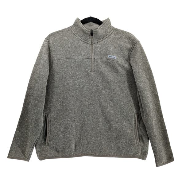 Eddie Bauer Fleece Sweater XL Oatmeal Beige Classic Fit High Neck Staple 1/4 Zip - Picture 1 of 12